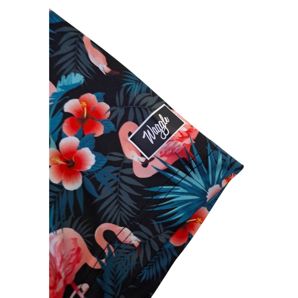 Waggle Beach Golf Polo Shirt Womens Large Blue Pink Flamingo All Over Print - Picture 4 of 7